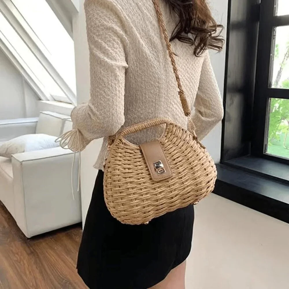 Straw Clutch Purses for Women Rattan Woven Beach Handbag Summer Purse with Detac - Picture 7 of 8